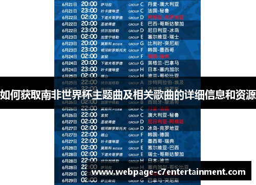 如何获取南非世界杯主题曲及相关歌曲的详细信息和资源 如何获取南非世界杯主题曲及相关歌曲的详细信息和资源