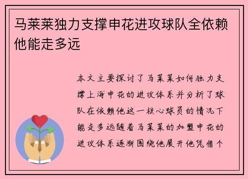 马莱莱独力支撑申花进攻球队全依赖他能走多远